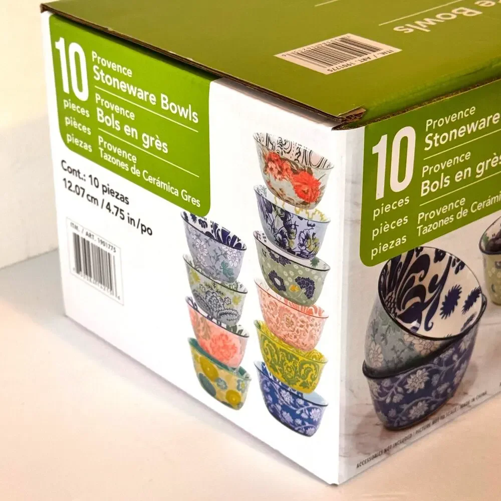 Provence Stoneware 10 Piece Ceramic Bowl Set Multi Patterned Multicolor NIB